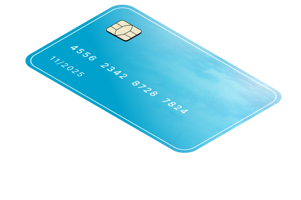 A blue credit card with aqua logo